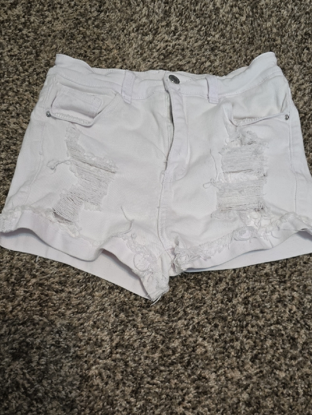 SHEIN White Distressed Denim Jean Shorts